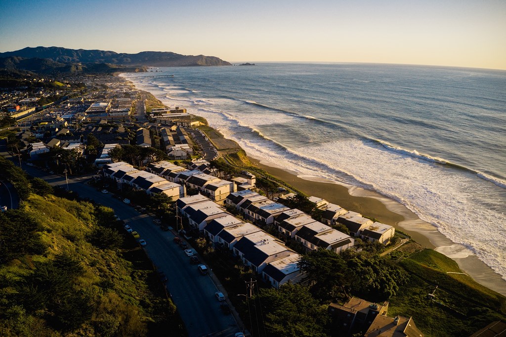 Drone view of Oceanaire overlooking the ocean