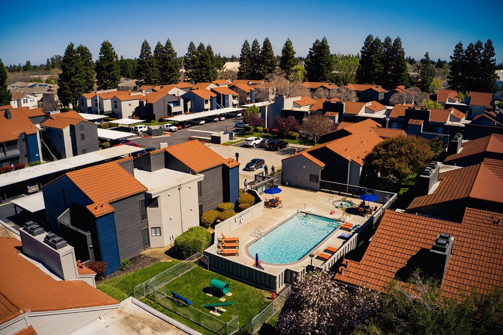 an aerial view of a ReNew on Summerfield with a swimming pool