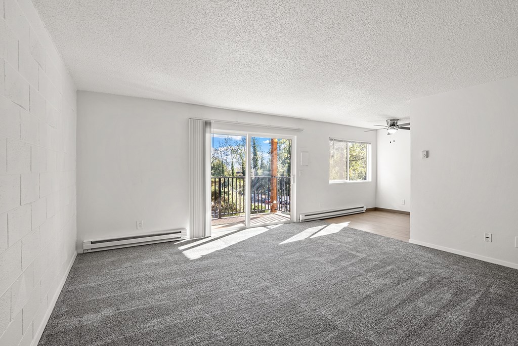 Large living room with a view of the dining room
