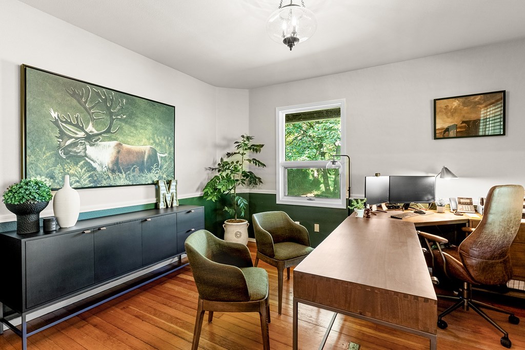 Leasing office with a desk and chairs