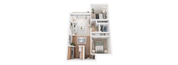 A white room with a bed, a desk, and a chair.