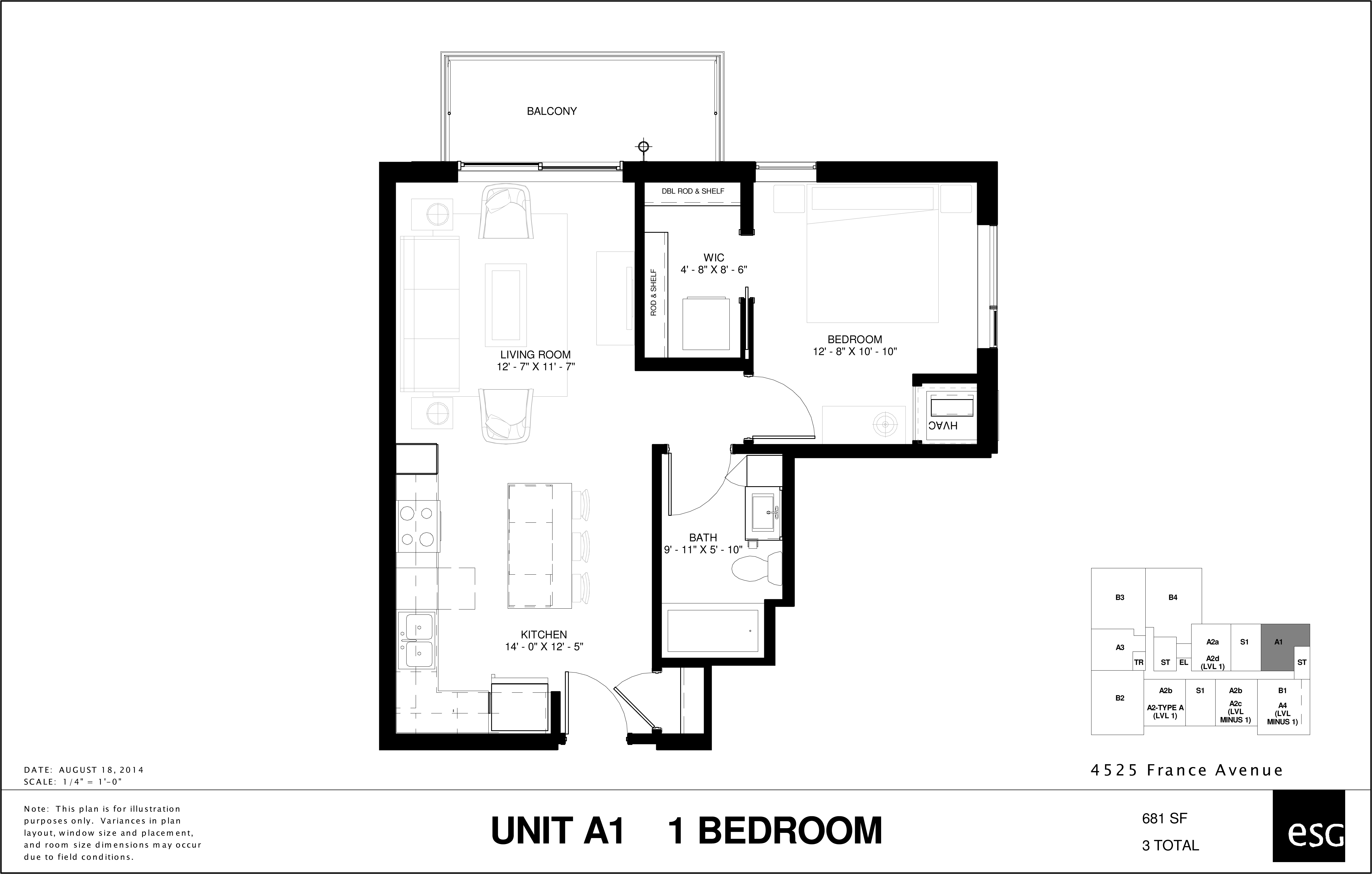 A1 Floorplan at Elements of Linden Hills, Minnesota, 55410