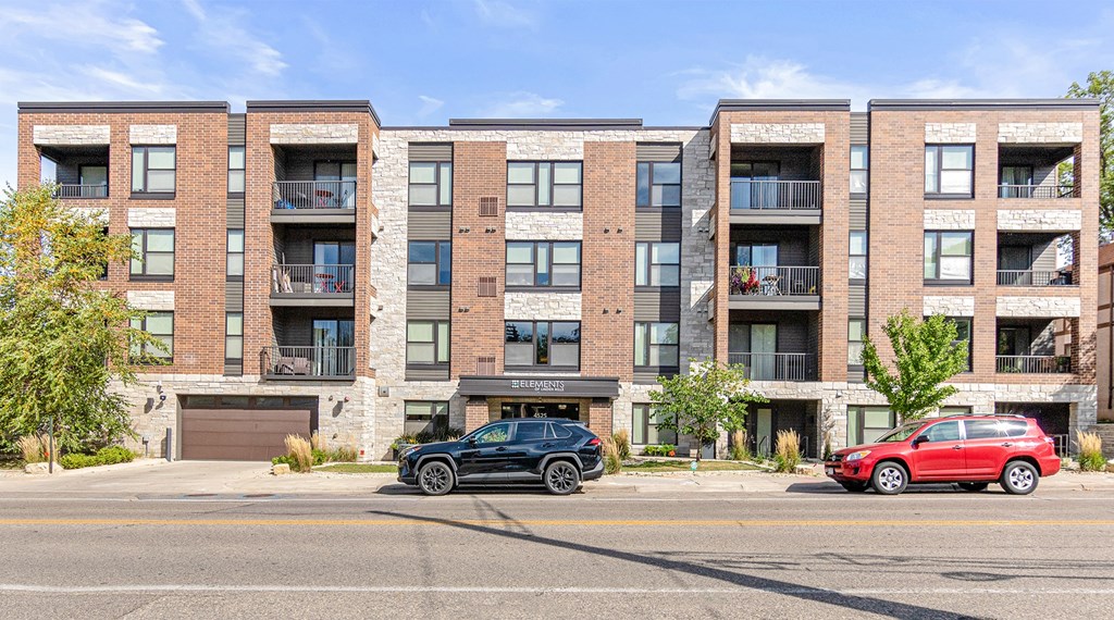 Street view of the exterior apartment building