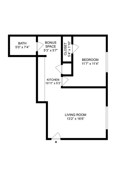 1 bed 1 bath floorplan