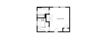 A black and white image of a floor plan for a small apartment.