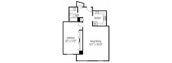 One Bedroom One Bathroom floor plan at West77, Chicago, Illinois