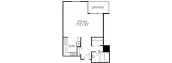 Studio 1 bath floor plan at West77, Chicago, 60654