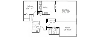 Two Bedroom 2 Bathroom floor plan at West77, Chicago