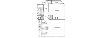 a floor plan of a small apartment with a closet and a living room