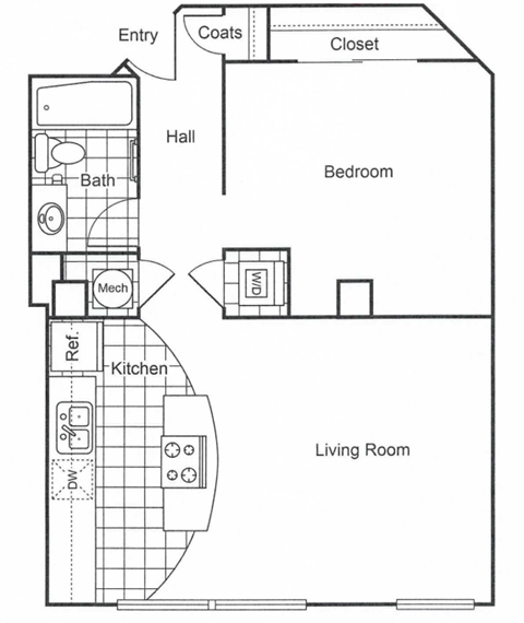 a floor plan of a small apartment with a closet and a living room