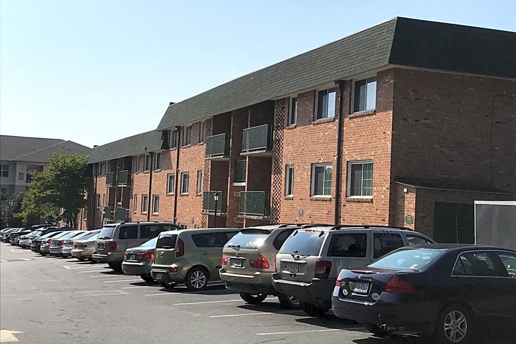 Exterior shot of The Jeffersonian with parking