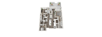 3 bedroom 2.5 bath floor plan at Arrive Los Carneros Apartments, Goleta, CA, 93117
