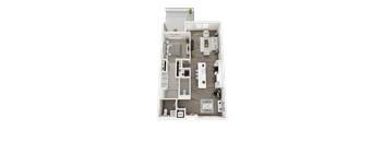1 bedroom + 1.5 bath floor plan at Arrive Los Carneros Apartments, Goleta, California