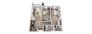 A top-down view of a house layout with labeled rooms.