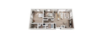 A top-down view of a well-organized apartment layout.