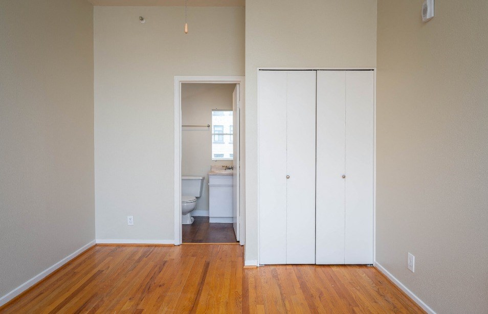 apartment interior with hardwood floors at Maurice Dear Apartments, Portland Oregon