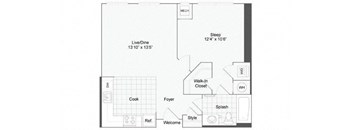 1 bedroom 1 bath floor plan N at Arrive Wheaton, Wheaton