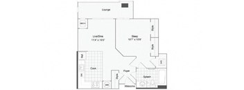 1 bedroom 1 bath floor plan B at Arrive Wheaton, Wheaton, MD, 20902