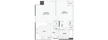 1 bedroom 1 bath floor plan C at Arrive Wheaton, Wheaton, MD