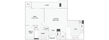 1 bedroom 1 bath floor plan O at Arrive Wheaton, Maryland
