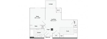 1 bedroom 1 bath floor plan A at Arrive Wheaton, Maryland, 20902