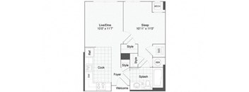 1 bedroom 1 bath floor plan at Arrive Wheaton, Maryland