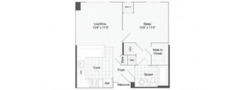 1 bedroom 1 bath floor plan D at Arrive Wheaton, Wheaton, 20902