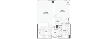1 bedroom 1 bath floor plan M at Arrive Wheaton, Wheaton, Maryland