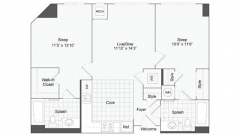 2 bedroom 2 bath floor plan B at Arrive Wheaton, Wheaton, 20902