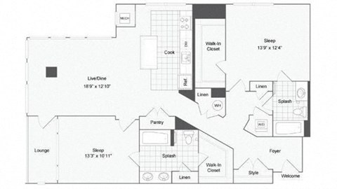 2 bedroom 2 bath floor plan K at Arrive Wheaton, Wheaton