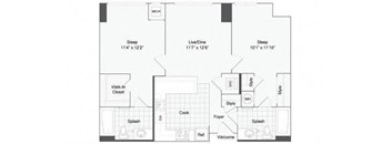 2 bedroom 2 bath floor plan C at Arrive Wheaton, Wheaton, Maryland