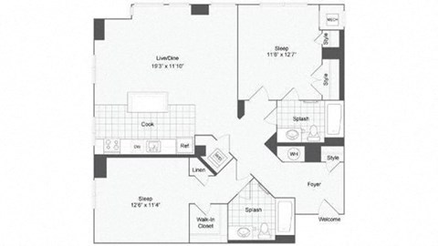 2 bedroom 2 bath floor plan G at Arrive Wheaton, Wheaton, MD, 20902
