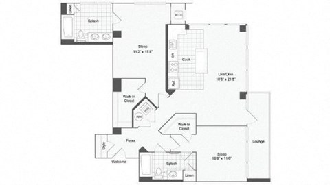 2 bedroom 2 bath floor plan J at Arrive Wheaton, Wheaton, Maryland
