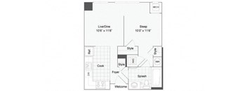 Studio 1 bath floor plan at Arrive Wheaton, Wheaton, MD, 20902