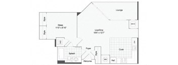 Studio 1 bath floor plan D at Arrive Wheaton, Wheaton