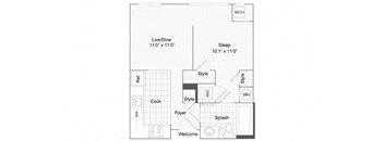 Studio 1 bath floor plan B at Arrive Wheaton, Wheaton, 20902
