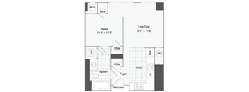 Studio 1 bath floor plan A at Arrive Wheaton, Wheaton, MD