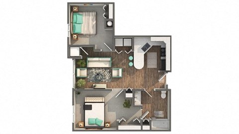 2 bed 1 bath floor plan at Zen Chaska, Minnesota, 55318