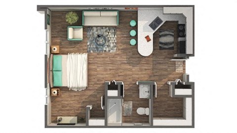 Studio 1 bath floor plan at Zen Chaska, Chaska, Minnesota