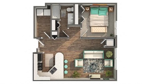 1 bed 1 bath floor plan E at Zen Chaska, Chaska, 55318