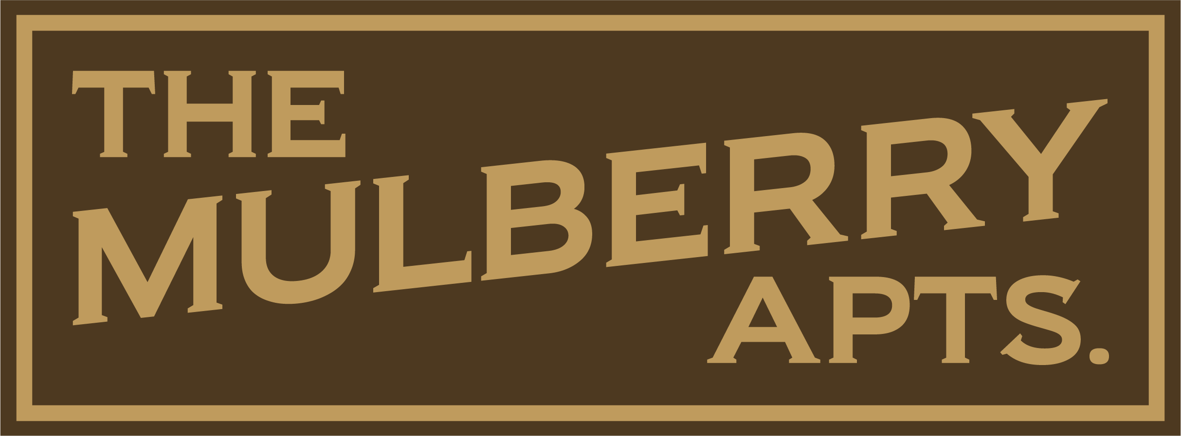 A brown sign with the words "The Mulberry Apts." in white.