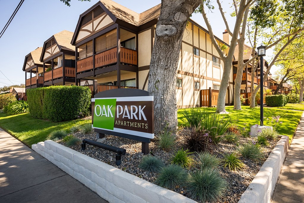 Oak Park sign at Oak Park Apartments, California