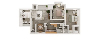 3D floorplan of a 3 bedroom apartment