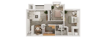3D floorplan of a 2 bedroom apartment