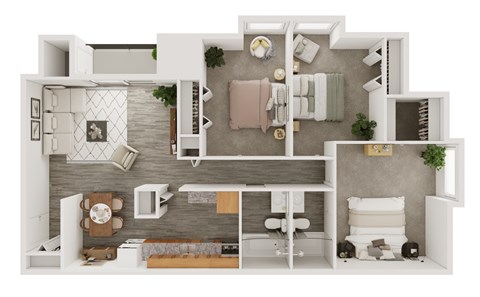 3D floorplan of 3 bedroom apartment