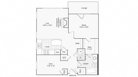1 bed 1 bath Ash Floor Plan at ReNew Glenmoore, Glenmoore, Pennsylvania