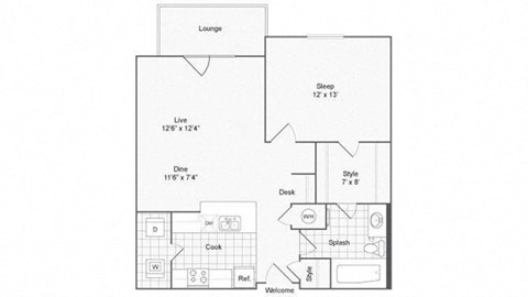 1 bed 1 bath Aspen Floor Plan at ReNew Glenmoore, Glenmoore, PA, 19343