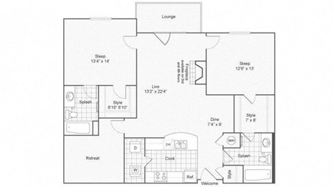 2 bed 2 bath Beech Floor Plan at ReNew Glenmoore, Glenmoore, PA, 19343