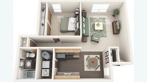 3D Floorplan of a 1 Bedroom Apartment