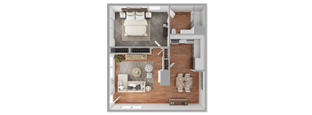 3D Floorplan of a 1 bedroom apartment